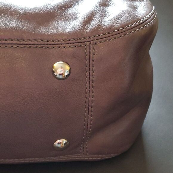 COACH Garnet Turn Lock Purse Satchel in Gray Leather Lavender Purple lining NWOT - Picture 7 of 16